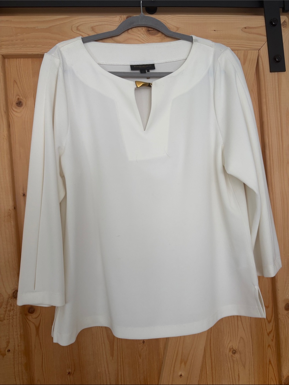Donna Karan Cream Keyhole Blouse with Gold Accent